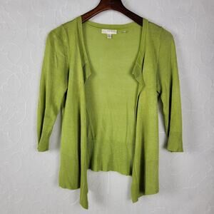 Kenar Womens Cardigan Size S Moss Green‎ Silk Blend Knit Open Front 3/4 Sleeve
